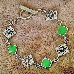 Vintage BARSE Green Turquoise Sterling Silver Link Bracelet